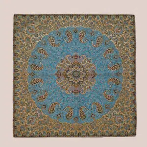 رومیزی ترمه تکی یک در یک  فیروزه‌ای - کد 001