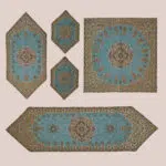 سرویس رو میزی ترمه 5 تکه سبزآبی روشن - کد 007