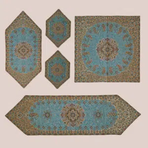 سرویس رو میزی ترمه 5 تکه سبزآبی روشن - کد 007